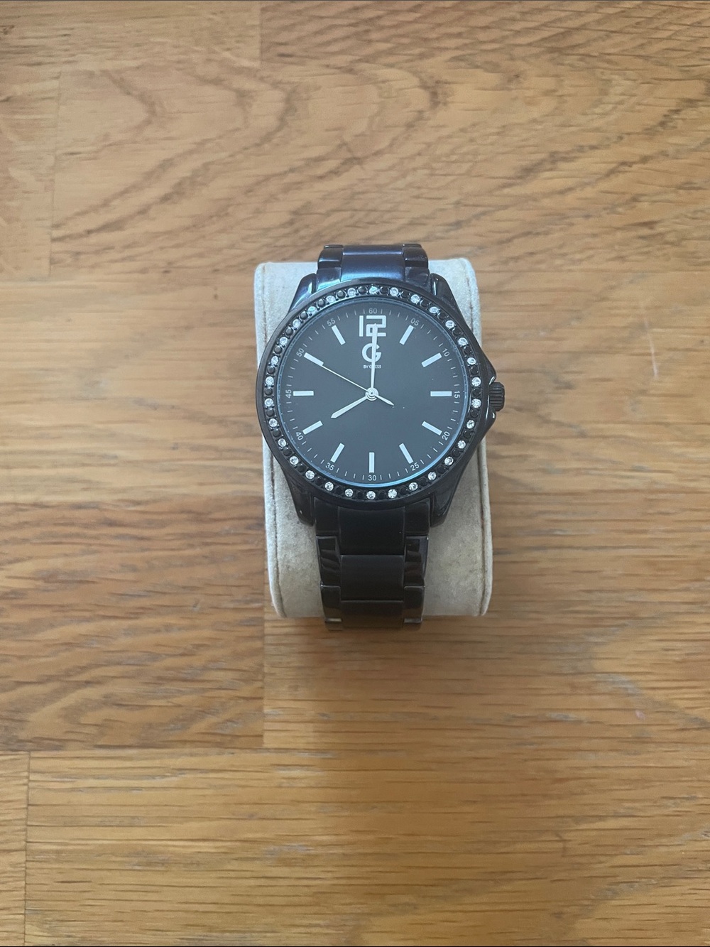 G by Guess Black Crystal Bezel Metal Bracelet Watch
